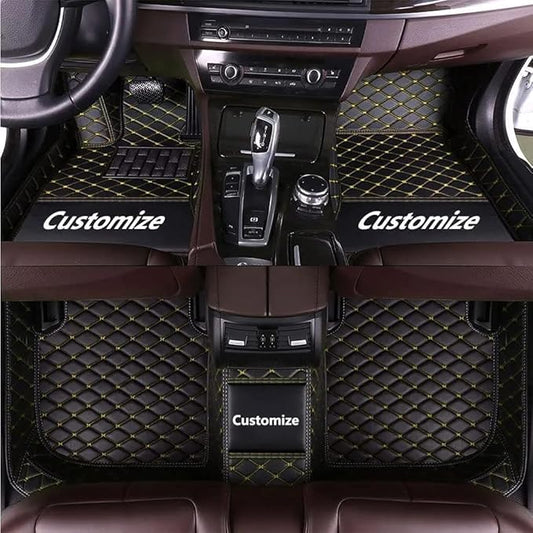 Customize Making Car Floor Mats for 99.99% Sedan SUV Pickup Truck Full Coverage Men Women Cute Leather Protection Pads Non-Slip Floor Liners (Black Yellow Thread)