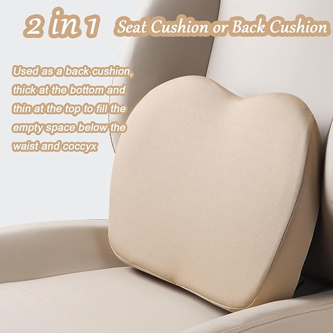 2 in 1 Wedge Car Cushions for Driving - Adult Booster Seat for Car to Raise Height - 3.5 Inches Memory Foam Driver Seat Cushion Lumbar Support for Car Truck Seat,Beige