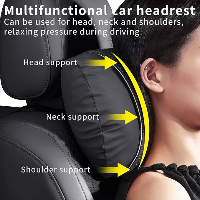 2 Pcs Car Headrest Neck Pillow for Driving,Premium Skin-Feeling Napa Leather Soft and Comfortable Headrest,Two Gears of Height Adjustment Car Seat Headrest Pillow Car Interior Accessories
