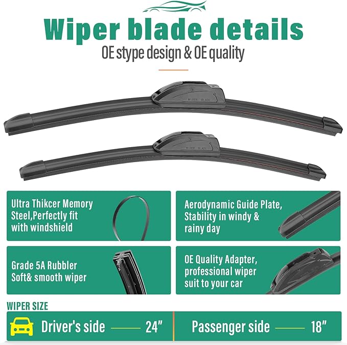 24" 18" 12" Windshield Wiper Blades Replacement for Nissan Xterra 2005-2015 Premium All Weather Front Rear Wipers Set - OEM Quality (Pack of 3)