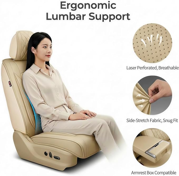 Fit for Santa Cruz Seat Covers Compatible with Hyundai Santa Cruz 2022-2026 - Waterproof Breathable Leather Automotive Seat Cushions Protector,Airbag Compatible,Only 2 front seat covers(Beige)
