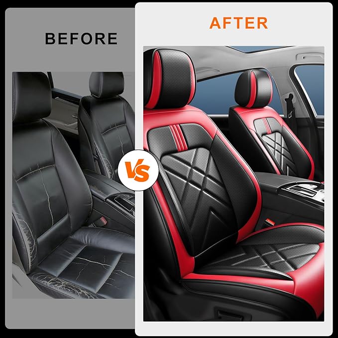 CX-90 Car Seat Covers Fit for Mazda CX-90 2007-2026, Full Coverage Premium Leather Waterproof Breathable Seat Covers, Automotive Seat Protectors, Airbag Compatible(2 Front Seats, Black & Red)