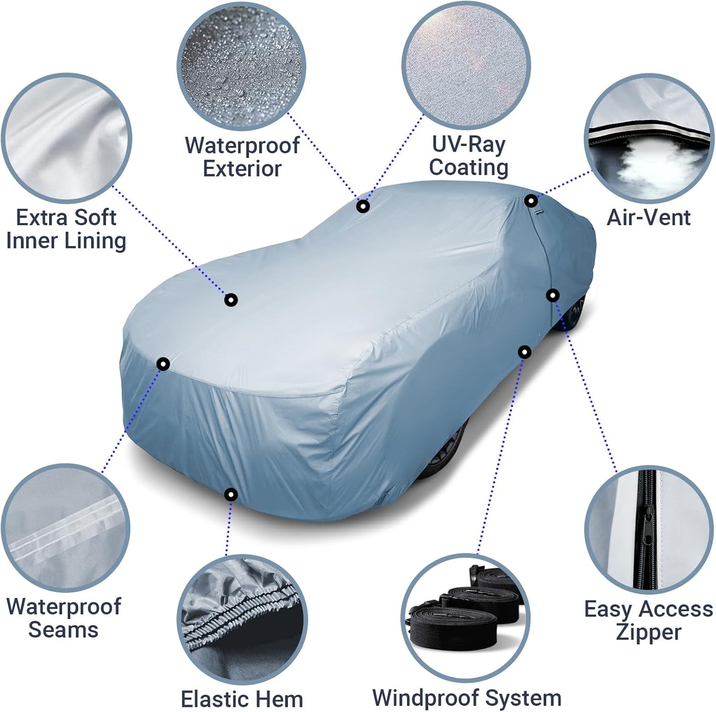 iCarCover Premium Car Cover for 1971-1976 Pontiac Parisienne 4-Door Heavy Duty Waterproof All-Weather Automobiles Custom Fit Indoor Outdoor UV Snow Protection Covers with Straps and Bag