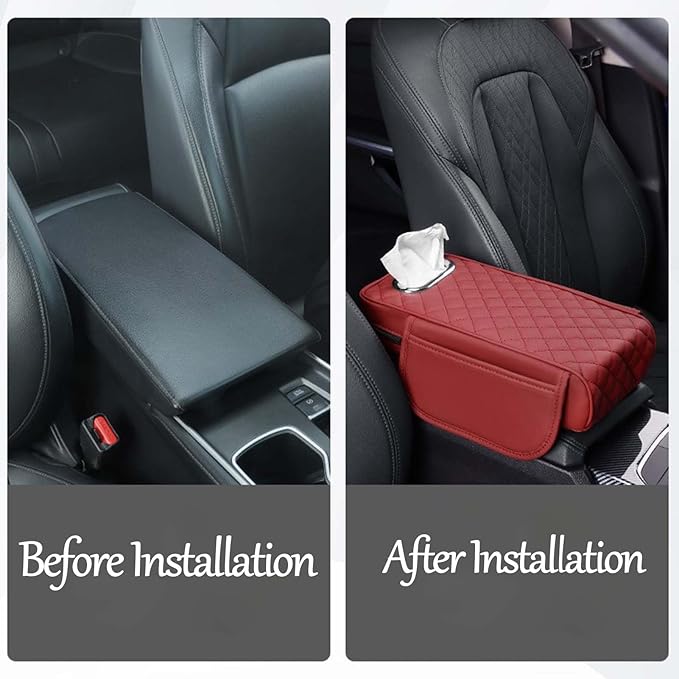 Car Center Console Armrest Pad for Lincoln, Leather Cover with Storage Pocket & Tissue Box Holder, Memory Foam Cushion for Aviator Standard SUV 2020-2025,Black