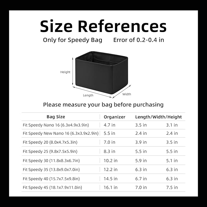 DGAZ Silk Purse Organizer Insert Fits LV Speedy 16/20/25/30/35/40/45 bags，Silky Smooth Bag Organizer，Luxury Handbag & Tote Shaper(Black,SP40)