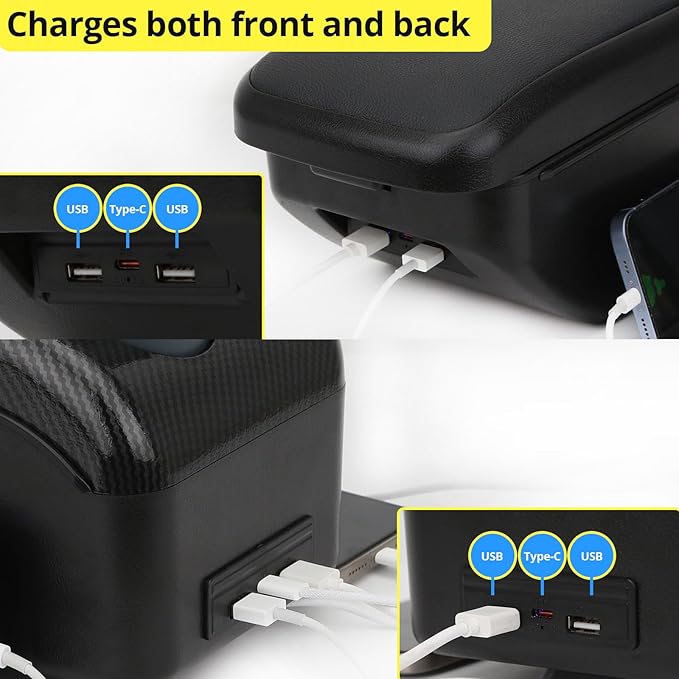 AULPHIKE Compatible with Ford Fiesta Armrest 3 MK7 2009-2017 Car Center Console Organizer Armrests Double Layer Storage with USB Ports（Black Style）