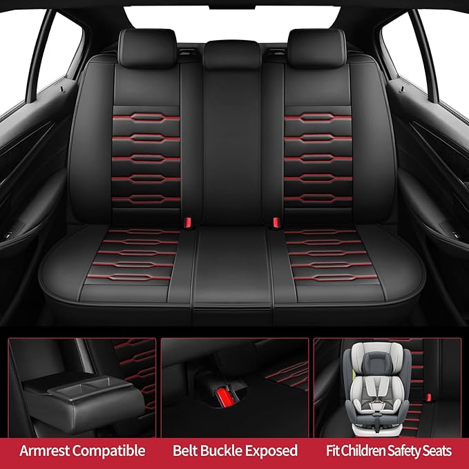 Fit Fj Cruiser Car Seat Covers for Toyota Fj Cruiser 2007-2013 2014-Upgraded Premium Waterproof & Breathable Leather, Airbag Compatible,All-Weather Seat Cushion Protector (Full Set, Black+Red)
