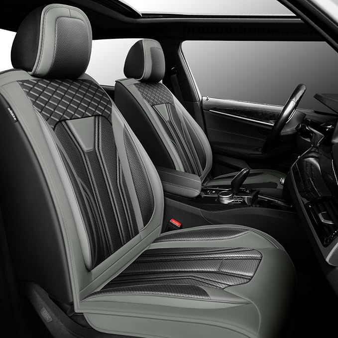 Fit CRV Car Seat Covers Premium Leather for Honda CRV cr-v 2011-2025 2026. Waterproof， Breathable, Scratch-Resistant & All-Weather Seat Cushion Protector (Front Seat,Gray&Black)