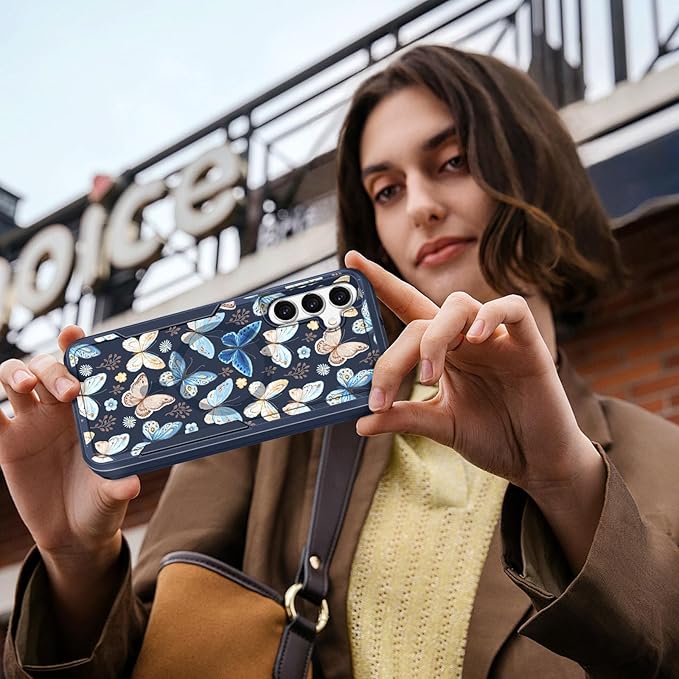for Samsung Galaxy A16 5G Phone Case - Compatible with MagSafe Women Girls Cute Magnetic Protective Cover Girly Kawaii Blue Butterfly Heavy Duty Shockproof Design for Samsung A16 5G Case