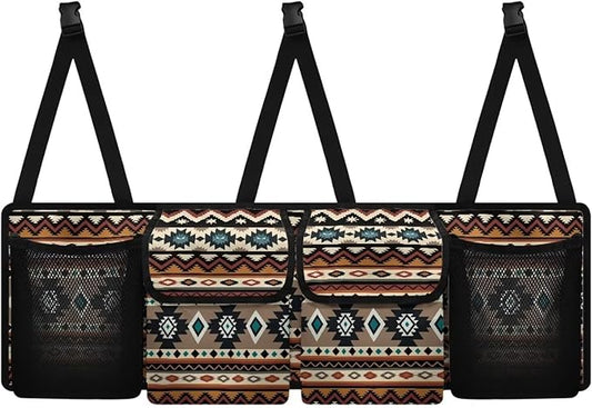 Aztec Car Trunk Organizer, Backseat Hanging Large Storage with Adjustable Straps & 4 Pockets, Waterproof Collapsible Cargo Bag Universal Car Interior Accessories