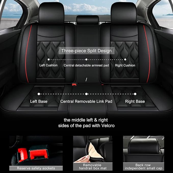 AOMSAZTO Car Seat Covers Full Set Fit for Outback 2007-2026 Waterproof Faux Leather Car Seat Cushions Automotive 5 Seat Covers Set（Black&Redline）