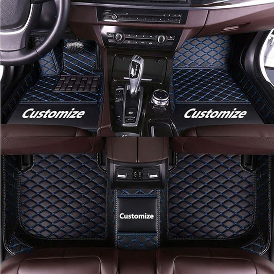 Custom Making Car Floor Mats for 90% Car Model Luxury Leather All Weather Waterproof Anti-Skid Full Coverage Liners (Black Blue)