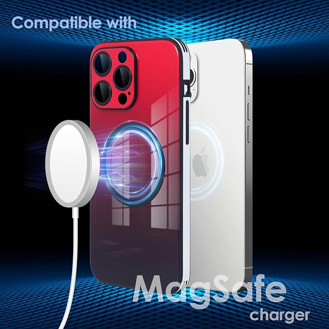 Guppy Compatible with iPhone 15 Pro Case Magnetic, with Full Camera Lens Protector [Compatible with MagSafe] Scratch Resistant Gradient Glass Back Cover Phone Case-Red