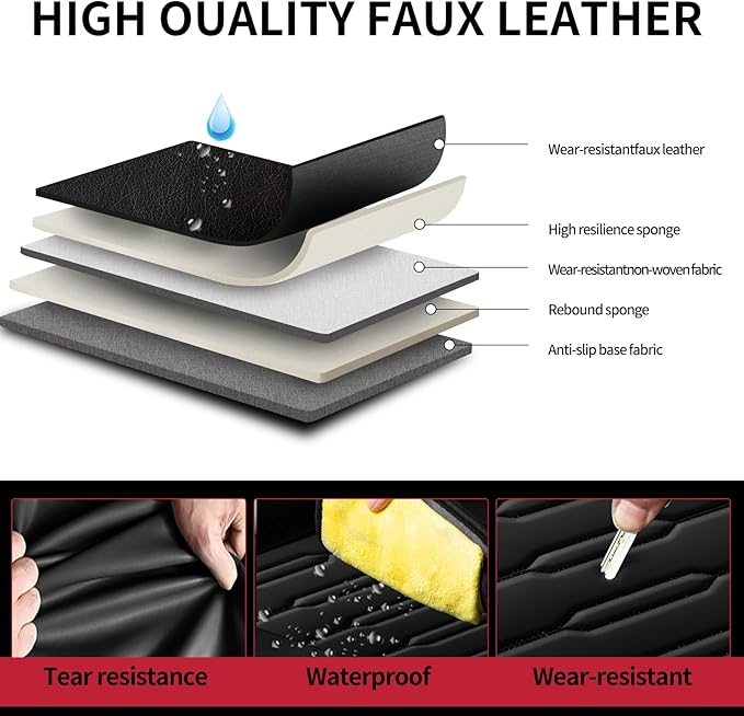 Fit Prius Car Seat Covers for Toyota Prius 2001-2024 2025 2026 - Upgraded Premium Waterproof & Breathable Leather, Airbag Compatible, All-Weather Seat Cushion Protector (Full Set, Black)