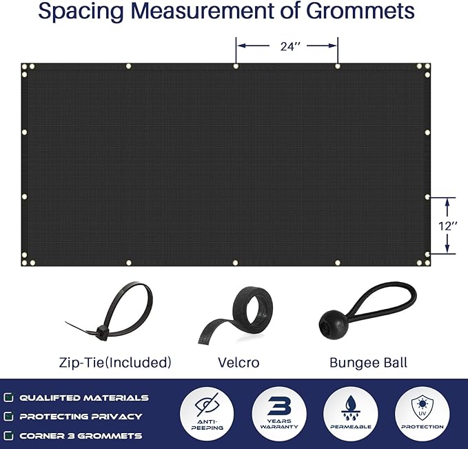 Windscreen4less Privacy Fence Screen Heavy Duty Windscreen Fencing Mesh Fabric Shade Net Cover with Brass Grommtes for Outdoor Wall Garden Yard Pool Deck, 8'x209' Black