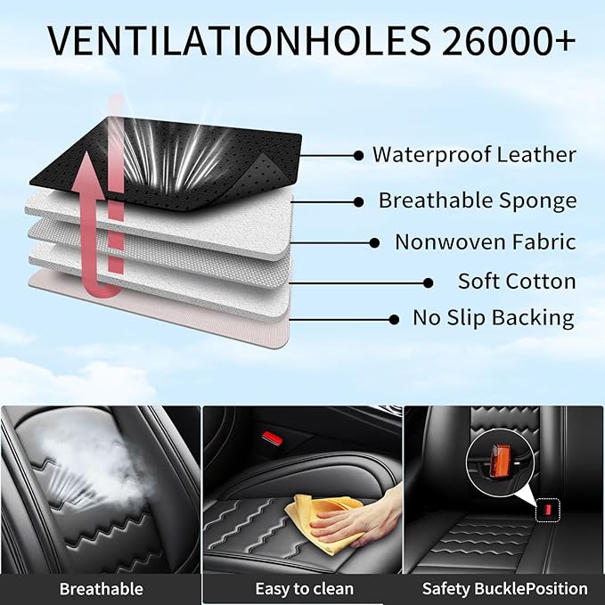 Car Seat Covers Custom Fit for Mazda 3 2007-2026, Premium Leather, Full Coverage Leather Waterproof Breathable Seat Covers, Automotive Seat Protectors, Airbag Compatible(Full Set Seats, Black)