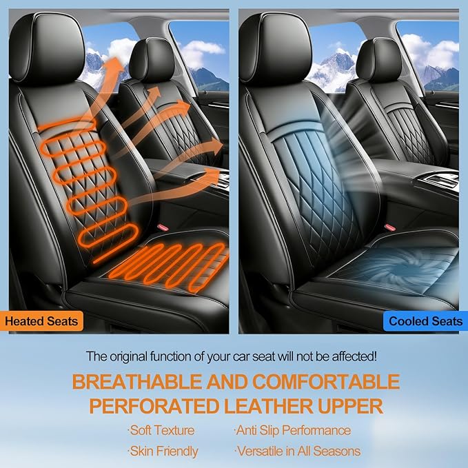 Fit Elantra Car Seat Covers for Hyundai Elantra 2017-2025 2026 - Premium Leather, Waterproof, All-Weather, Airbag Compatible, Breathable, Seat Protectors, Only 2 Front seat Covers, Black