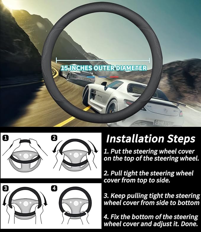 Custom-Fit for Infiniti Steering Wheel Cover, Premium Leather Car Steering Wheel Cover with Logo, Non-Slip, Breathable, for Infiniti Accessories (B-Style,for Infiniti)