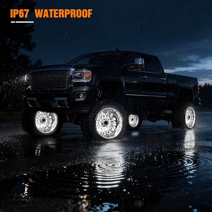 Nilight 4PCS 17inch Double Row LED Wheel Ring Lights Pure White with Wiring Harness Kit Rocker Switch Control Dual Row for Car Van SUV Truck