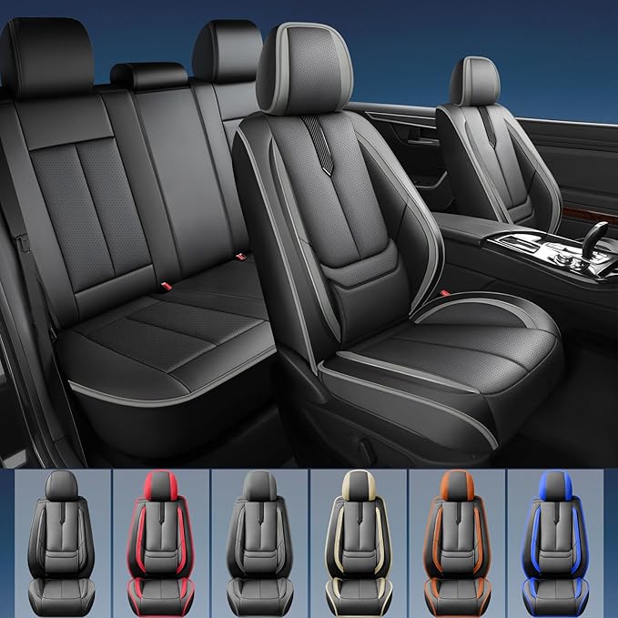 Fit Yaris Car Seat Covers for Toyota Yaris 2008-2018 2019 2020-Upgraded Premium Waterproof & Breathable Leather,Airbag Compatible,All-Weather Seat Cushion Protector,2 Front/Black-Grey