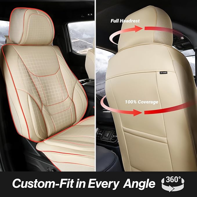 Coverland Custom Fit Car Seat Covers for SUV Compatible with [CR-V, Odyssey, Carnival, Sedona, Highlander, Sienna] Premium Waterproof Non-Slip Interior Seat Protector [Front Beige - Size Chart A31]