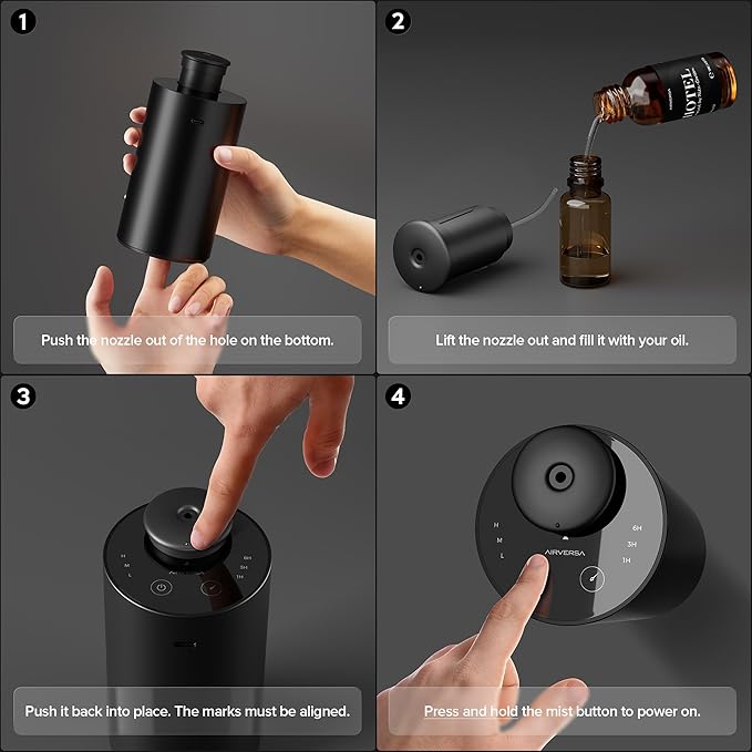 Waterless Essential Oil Diffuser for Home Aromatherapy Scent Diffusers with 3 Countdown Timer Settings or Timer-Off, 3 Mist Levels for Car Room Studio Office, ANX Premium Metal Desert Titanium