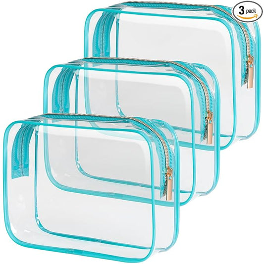 PACKISM Clear Makeup Bag - 3 Pack TSA Approved Toiletry Bags Clear Toiletry Bags for Traveling, Airport Carry on Compliant Bag, Green