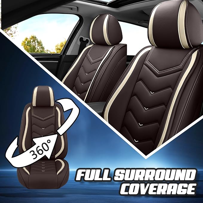 Car Seat Covers for Cadillac CTS 2003-2019, Premium Nappa Leather Car Seat Cover, Stylish Sport Seat Covers， Automobile Seat Cover Sets.(Standard 2 Seats/Coffee Color)