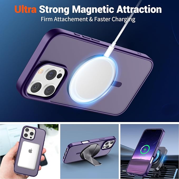 SUPFINE Magnetic for iPhone 16 Pro Case (Compatible with MagSafe) (Military Grade Drop Protection) Slim Translucent Matte Shockproof with Anti-Fingerprint Phone Case,Dark Purple