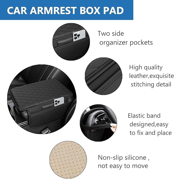 Car Armrest Cushion for Isuzu D-MAX MU-X 2015-2025, Center Console Covers Pad Leather Accessories, Arm Rest Protector Mat with Side Storage Bag for SUV/Sedan/Truck, D/Red