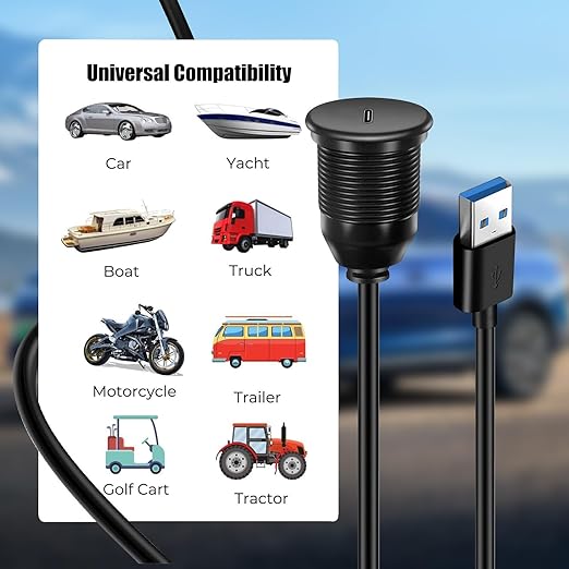 Single Port USB A 3.0 Male to USB C 3.0 Female Extension Cable,Flush Mount Waterproof Panel Cable for Car,Truck,Boat,Motorcycle Dashboard 3.3ft