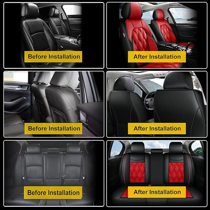 AOMSAZTO Car Seat Cover Full Set 5 Seats Fit for Nissan Titan 2009-2025 2026 Leather Car Seat Cushion Protector Compatible Airbag Waterproof Automotive Seat Covers Auto Seat Cushions Black&Red