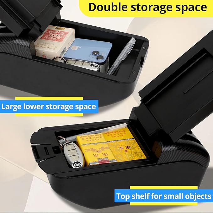 AULPHIKE Compatible with Nissan Note Armrest 2016-2018 Car Center Console Organizer Armrests Double Layer Storage with USB Ports（Black Style）