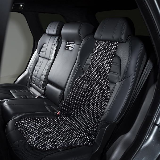 ZONETECH Wood Beaded Seat Cushion, Premium Quality, Black, Car Massaging, Double Strung, Stress Free (1 Pack)