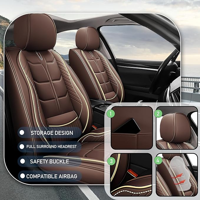 Leather Car Seat Covers Fit for Toyota Prius c 2012-2019, 5 Seater Car Seat Cover, Premium Waterproof, Scratch Resistant Car Interior Accessories (Full Set Coffee)