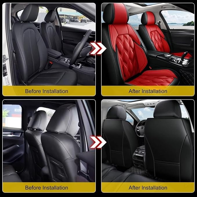 AOMSAZTO 2 Front Car Seat Covers Fit for Jeep Gladiator 2020-2025 Car Seat Cushion Protector Leather Front Seat Cover Waterproof Black&Red