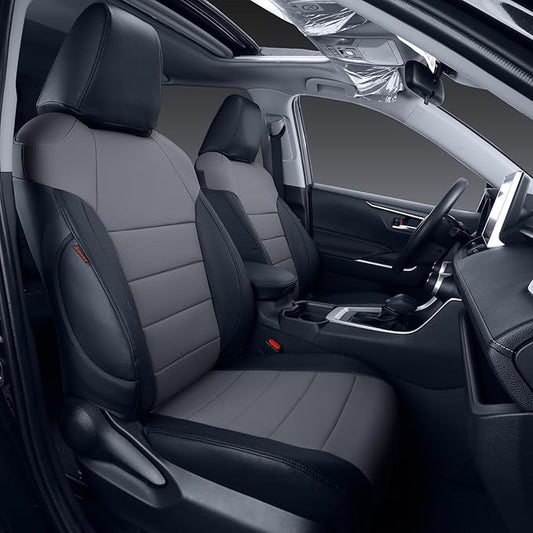 coverdream Full Set RAV 4 Seat Covers Custom Fit for Toyota RAV4 Adventure,TRD Off - Road 2024 2023 2022 2021 2020 2019,Fully Covered,Luxury Waterproof Leather Seat Protector (Black/Gray)