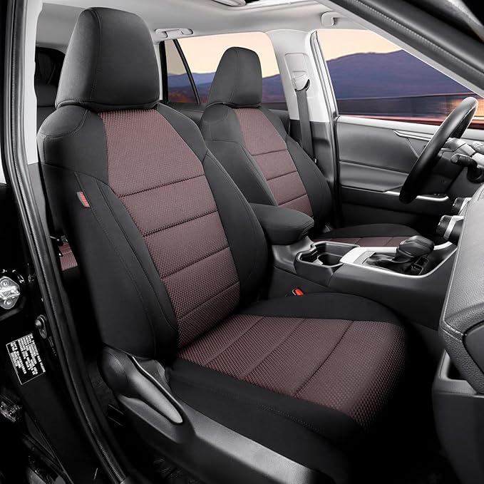 coverdream 2026 Rav4 Seat Covers Custom Fit for 2026 Toyota Rav4 Hybrid (LE,XLE Premium) SUV,Full Set Polyester Car Seat Protector Black &Wine Red