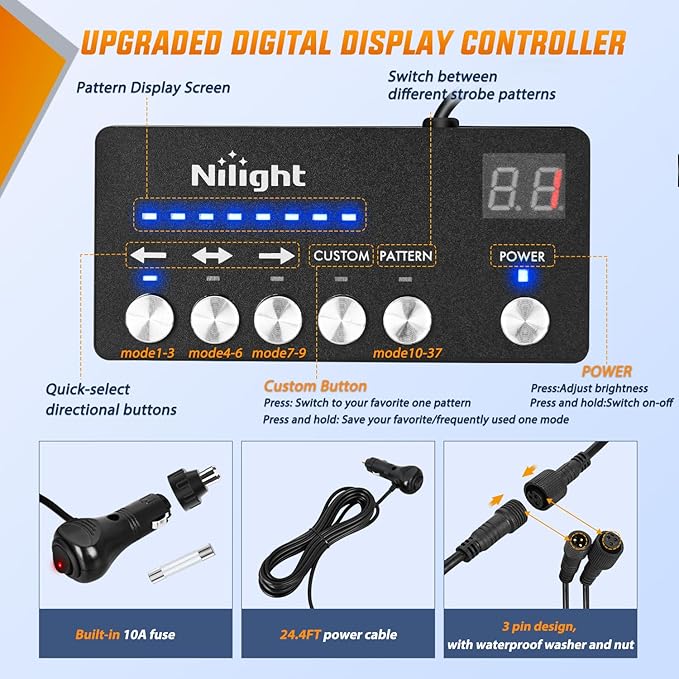 Nilight 60 Inch Emergency Strobe Light Strips with Controller, 384LED Flashing Warning Hazard Safety Rear Window Tailgate Lights for Truck Trailer Construction Plow Pickup Tow SUV Vehicles, Red White