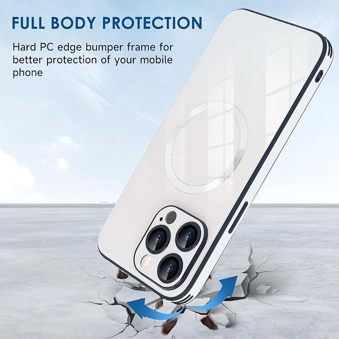 Guppy Compatible with iPhone 16 Pro Case Magnetic, with Full Camera Lens Protector [Compatible with MagSafe] Scratch Resistant Gradient Glass Back Cover Phone Case-White