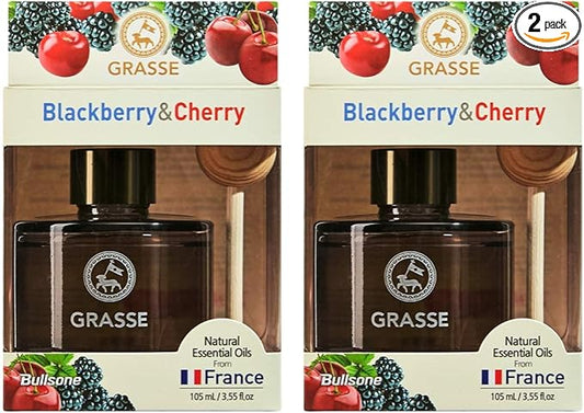 Bullsone Grasse Diffuser, Natural Car Air Fresheners, Luxury Car Perfume - Black Berry & Cherry Scent (2 Pack)