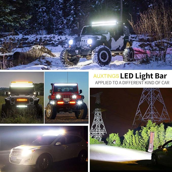 AUXTINGS 32 inch 180W Curved Double Row LED Light Bar Work Light Spot Flood Beam with Wiring Harness kit Switch for Trucks Tractor 4X4 Jeep Boat Off Road Auto Fog Driving Lamp 12V 24V Waterproof IP67