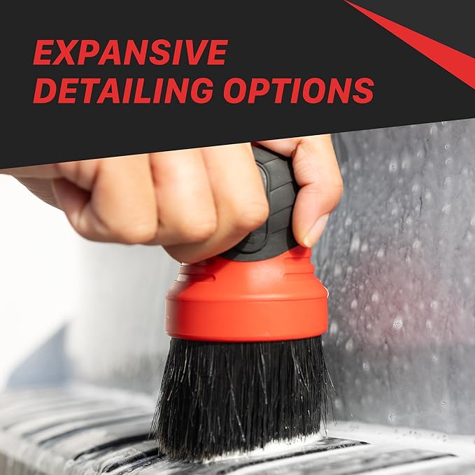Maxshine Universal Red & Gray Combo Ultra-Soft Large Bristle Brush with Storage Rack | Curved Grip Interior Detailing Brush for Dashboard, Displays & Air Vents | Premium Car Cleaning Accessory