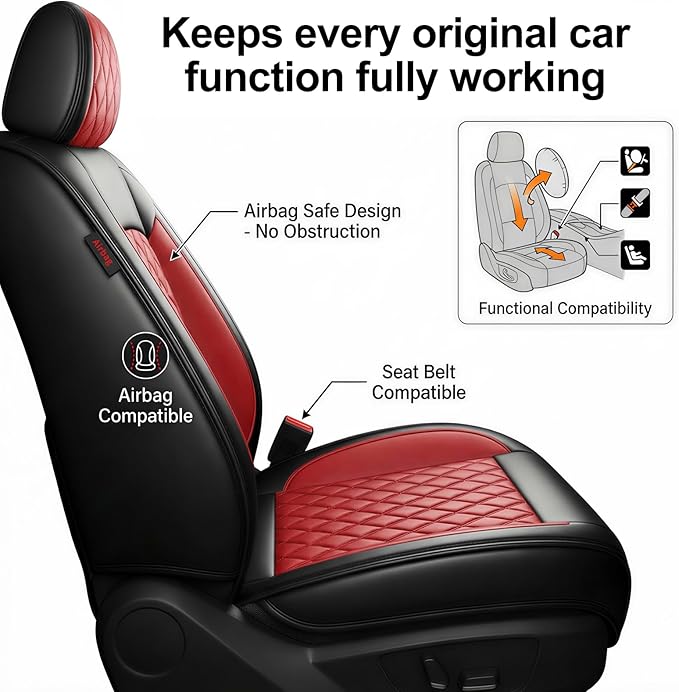 Santa Fe Seat Covers Custom Fit for Hyundai Santa Fe 2007-2026 (Only 5-Seat Version) - Full Set Premium Leather, Waterproof, All-Weather, Airbag Compatible, Car Seat Protectors (Red)