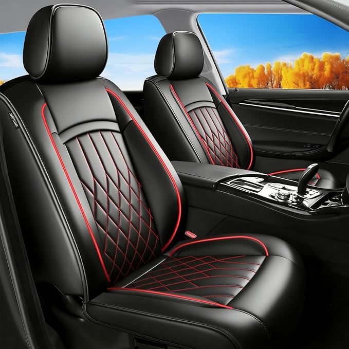 Fit Palisade Car Seat Covers for Hyundai Palisade 2020-2026 - Premium Leather, Waterproof, All-Weather, Airbag Compatible, Breathable, Easy Install,Only 2 Front seat Covers,Redline