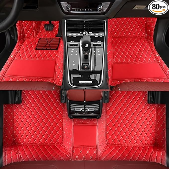 TREGOO All Weather Car Mats Custom Fit Non Slip Floor Mats for 1998-2025 Cars Personalized Leather Protection Pads Suitable for Men Women (red)