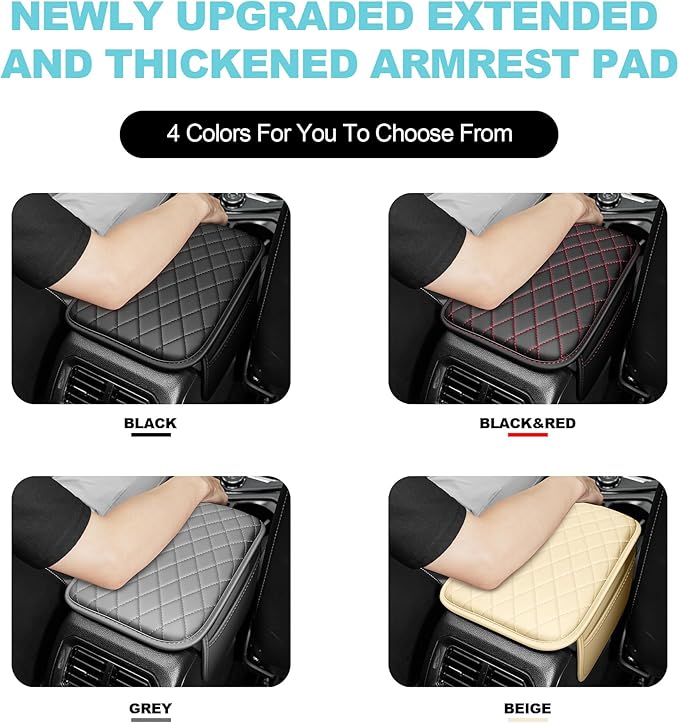 Center Console Cover Fit for Kia Sorento 2003-2025 with 2 Storage Bags Waterproof Leather Quilted Pattern Car Armrest Cover Cushion Anti - Slip(Black)