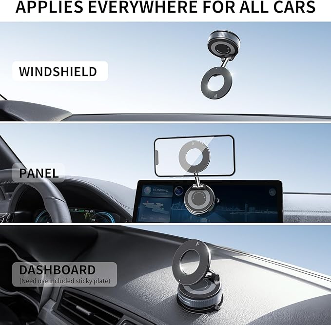 ILKCC Vacuum Suction Magnetic Phone Holder, 2025 Upgraded Vacuum Suction Cup Mount for Magsafe, 360° Adjustable Foldable Portable Magnetic Car Phone Stand for Cars/Gyms/Mirrors/Smooth Surface (Black)