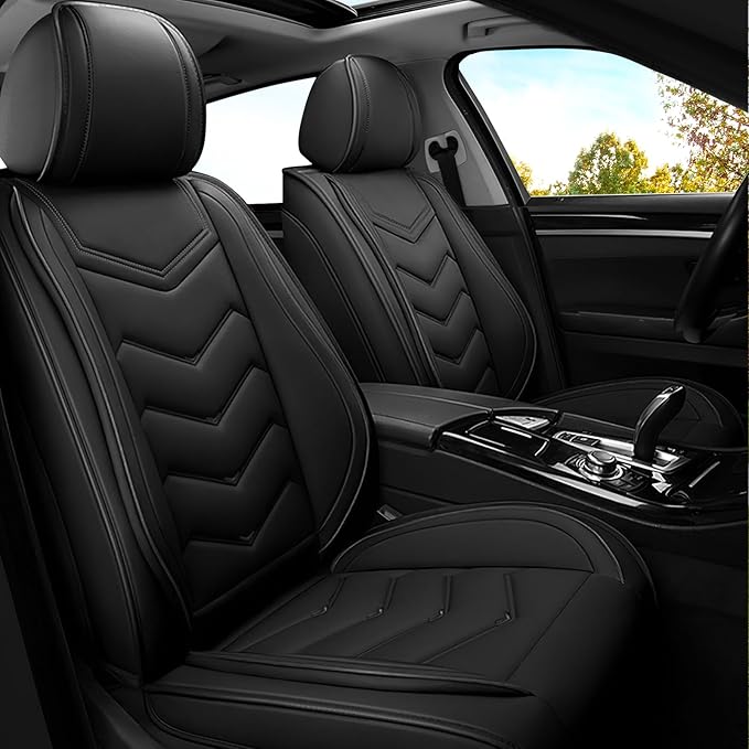 Car Seat Covers for Cadillac CTS 2003-2019, Premium Nappa Leather Car Seat Cover, Stylish Sport Seat Covers， Automobile Seat Cover Sets.(Standard 2 Seats/Pure Black)