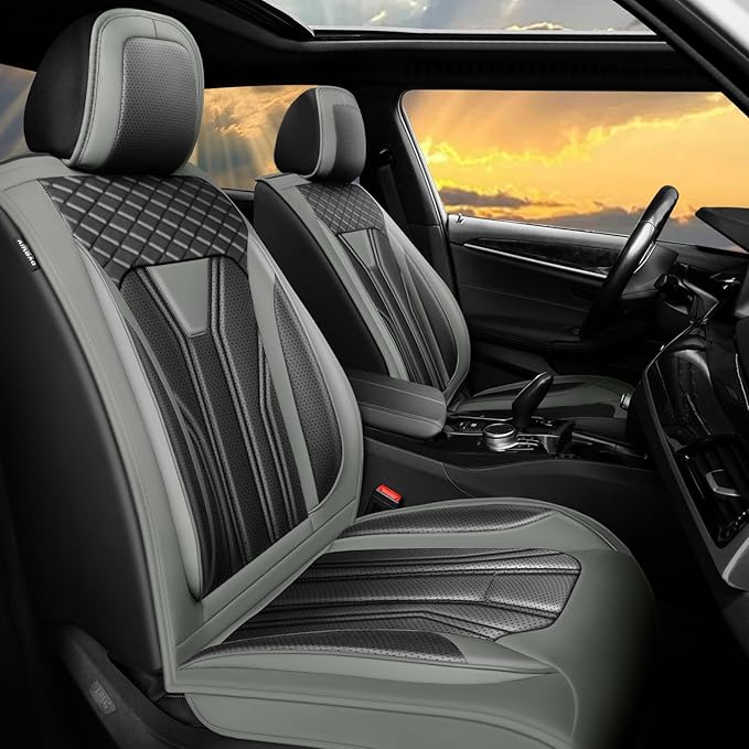 Fit Rogue Car Seat Covers Compatible with Nissan Rogue 2011-2025 2026 - Full Set Premium Leather， Waterproof Breathable， All-Weather Seat Cushion Protecto&Airbag Compatible （Gray & Black